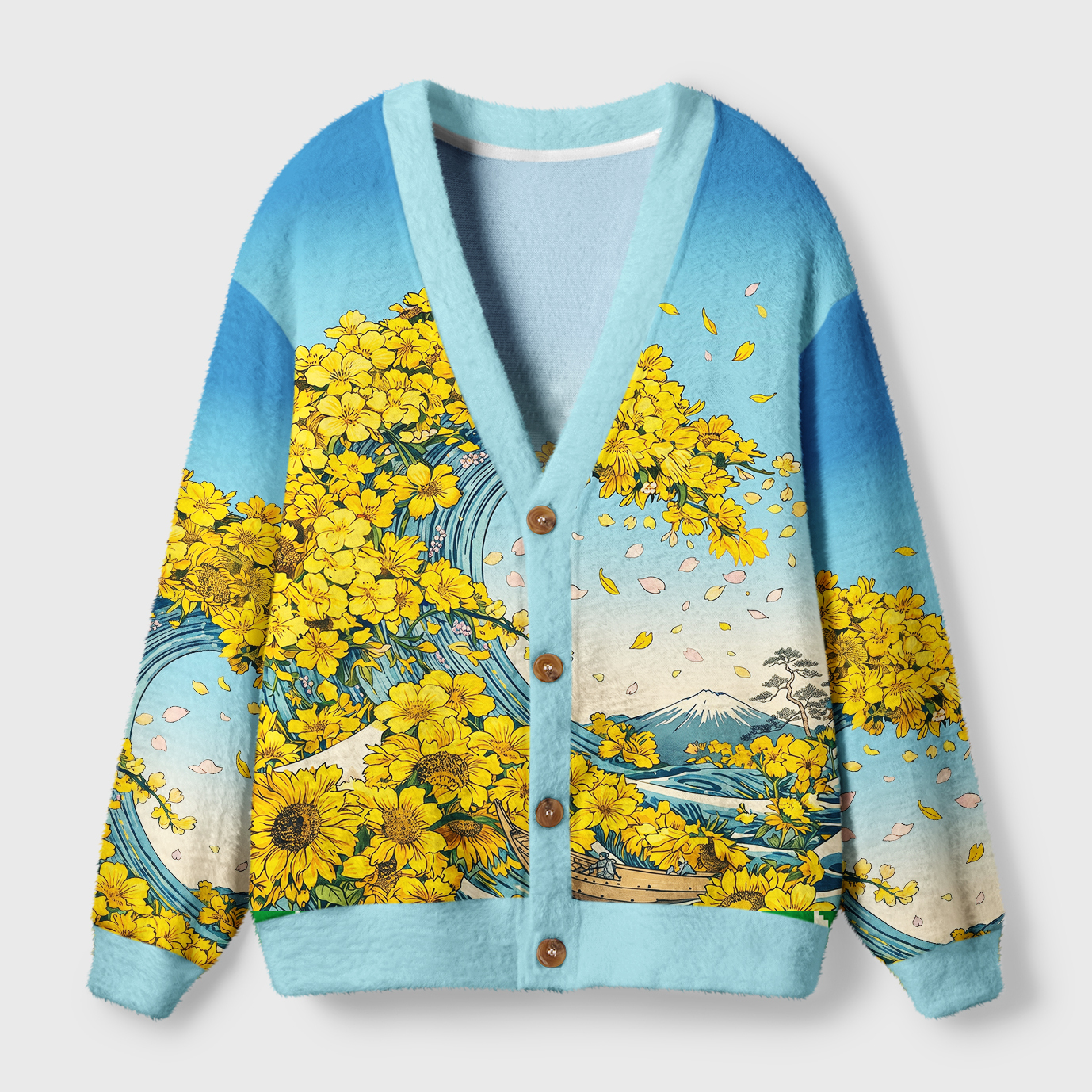 Tokyo-Tiger Golden Petal Wave Ugly Cardigan Sweater