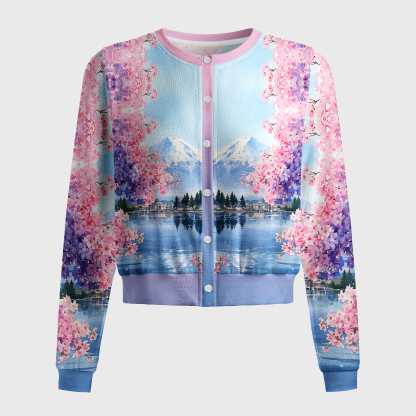 Tokyo-Tiger Japan’s Mount Fuji And Cherry Blossoms Women's Lightweight Cardigan