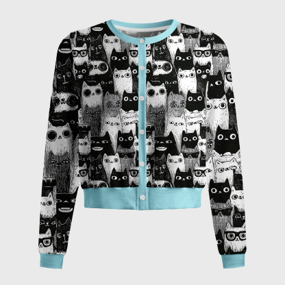 Tokyo-Tiger Cats In Monochrome Crowd Women's Lightweight Cardigan
