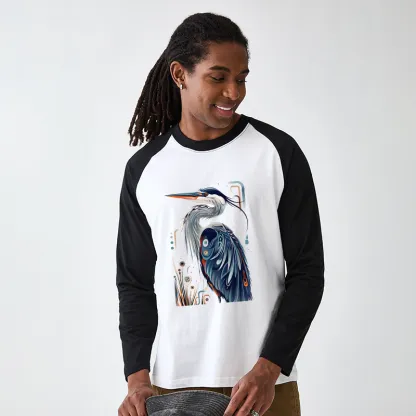 Tokyo-Tiger Stylish Blue Heron Raglan Long Sleeve T-shirt