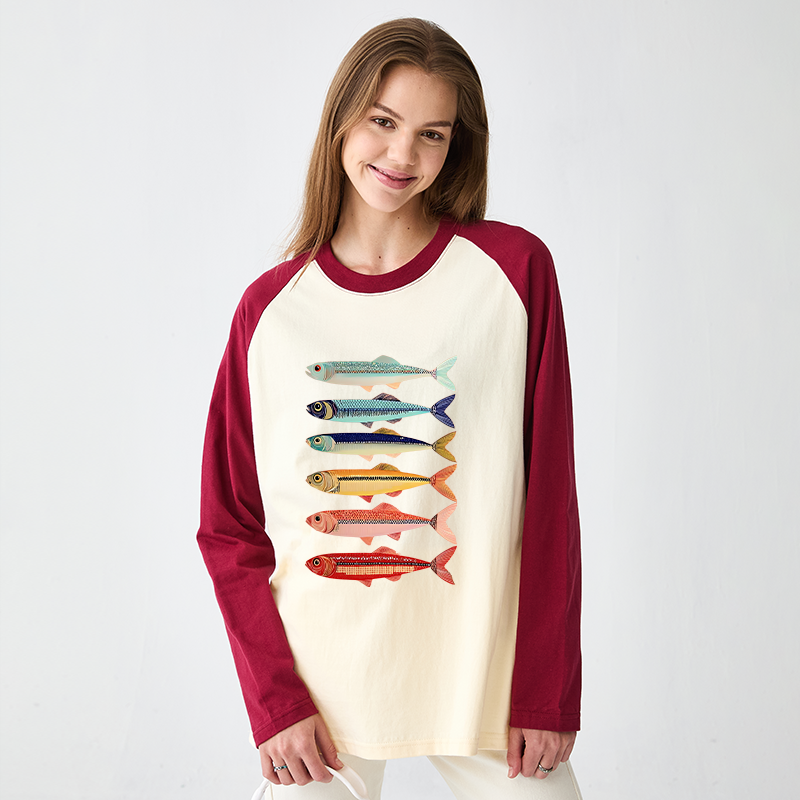 Tokyo-Tiger Colorful Fish Stack Long Sleeve T-shirt