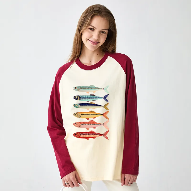 Tokyo-Tiger Colorful Fish Stack Long Sleeve T-shirt