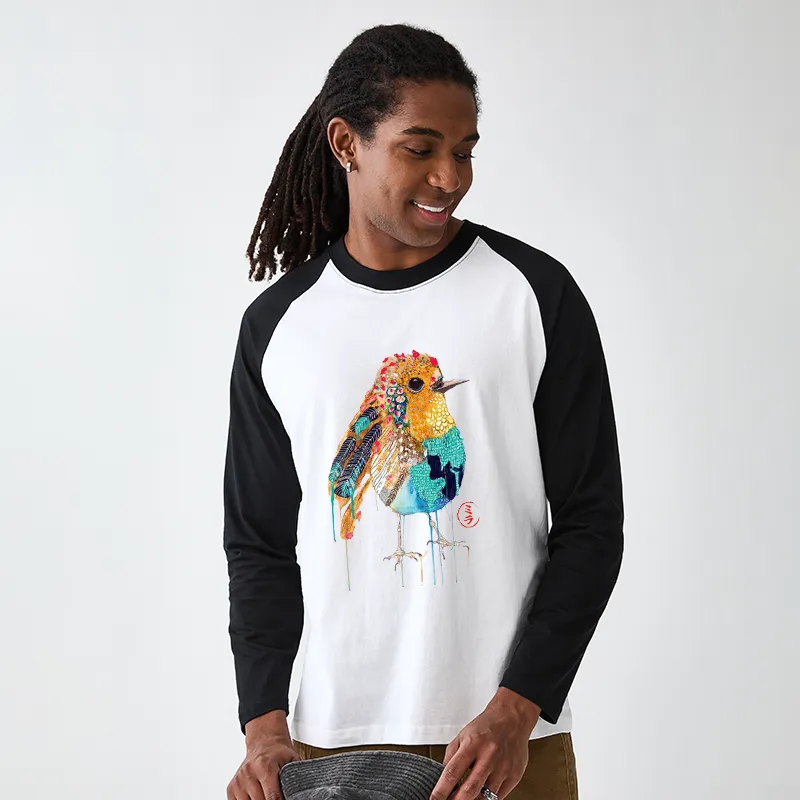 Tokyo-Tiger Sparkly Wild Bird Raglan Long Sleeve T-shirt