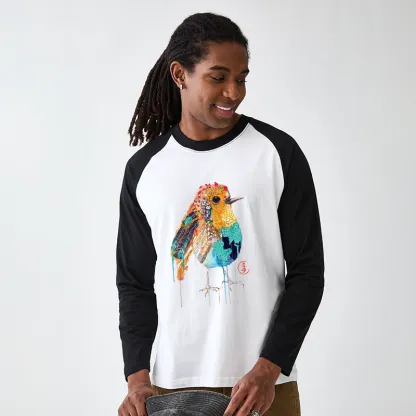 Tokyo-Tiger Sparkly Wild Bird Raglan Long Sleeve T-shirt