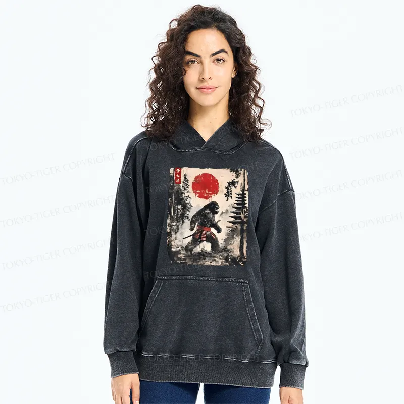 Tokyo-Tiger Japanese Samurai Bigfoot Washed Hoodie