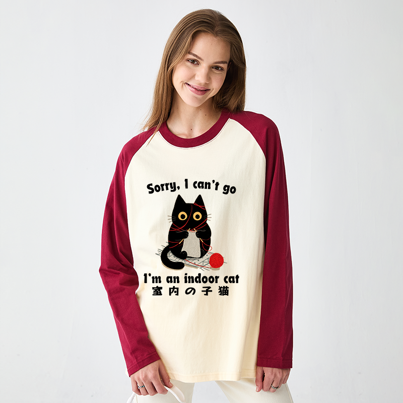 Tokyo-Tiger Indoor Cat Meme Raglan Long Sleeve T-shirt