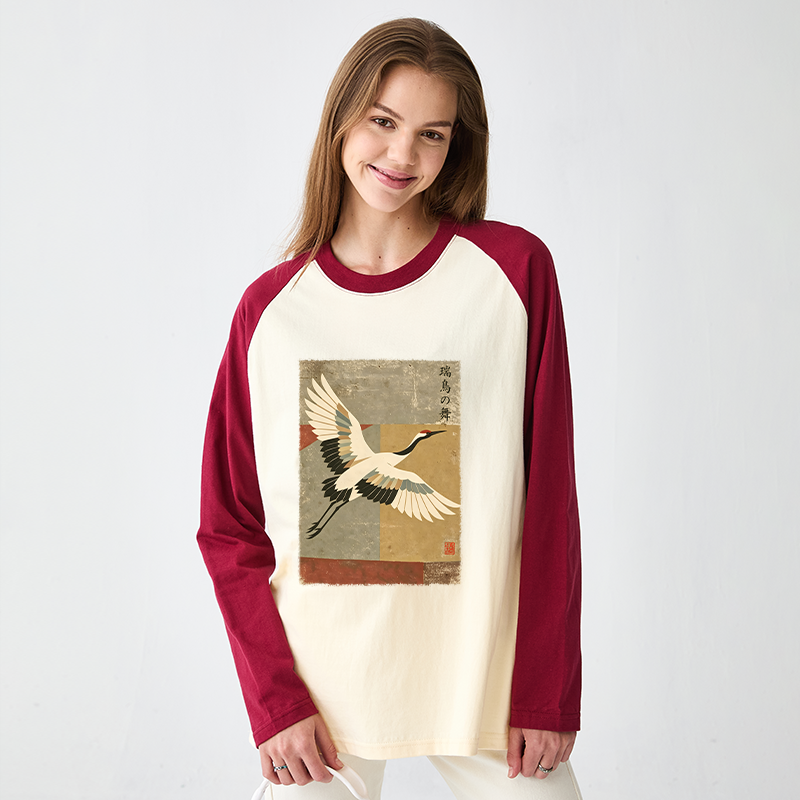 Tokyo-Tiger Crane Spirit Raglan Long Sleeve T-shirt