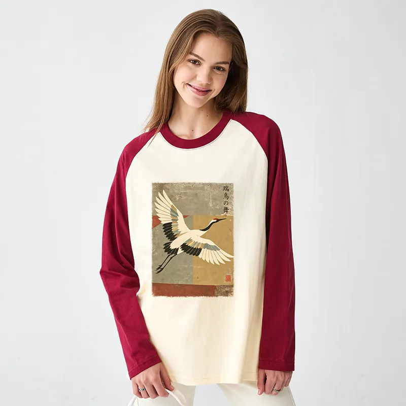 Tokyo-Tiger Crane Spirit Raglan Long Sleeve T-shirt