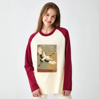 Tokyo-Tiger Crane Spirit Raglan Long Sleeve T-shirt