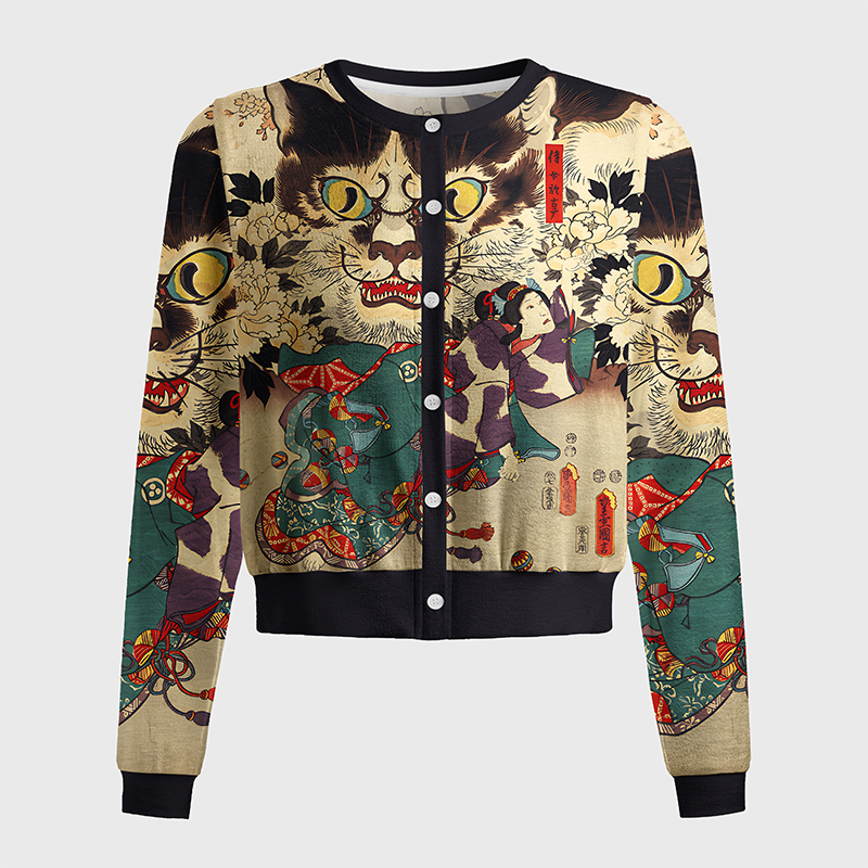 Tokyo-Tiger The Cat And The Geisha Women's Lightweight Cardigan