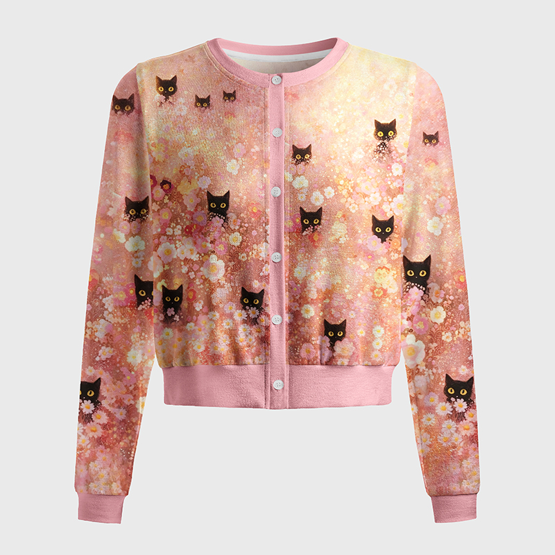 Tokyo-Tiger Black Cats Among Pink Blooms Women's Lightweight Cardigan