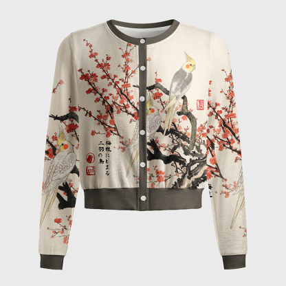 Tokyo-Tiger Cockatiels On Plum Blossoms Women's Lightweight Cardigan