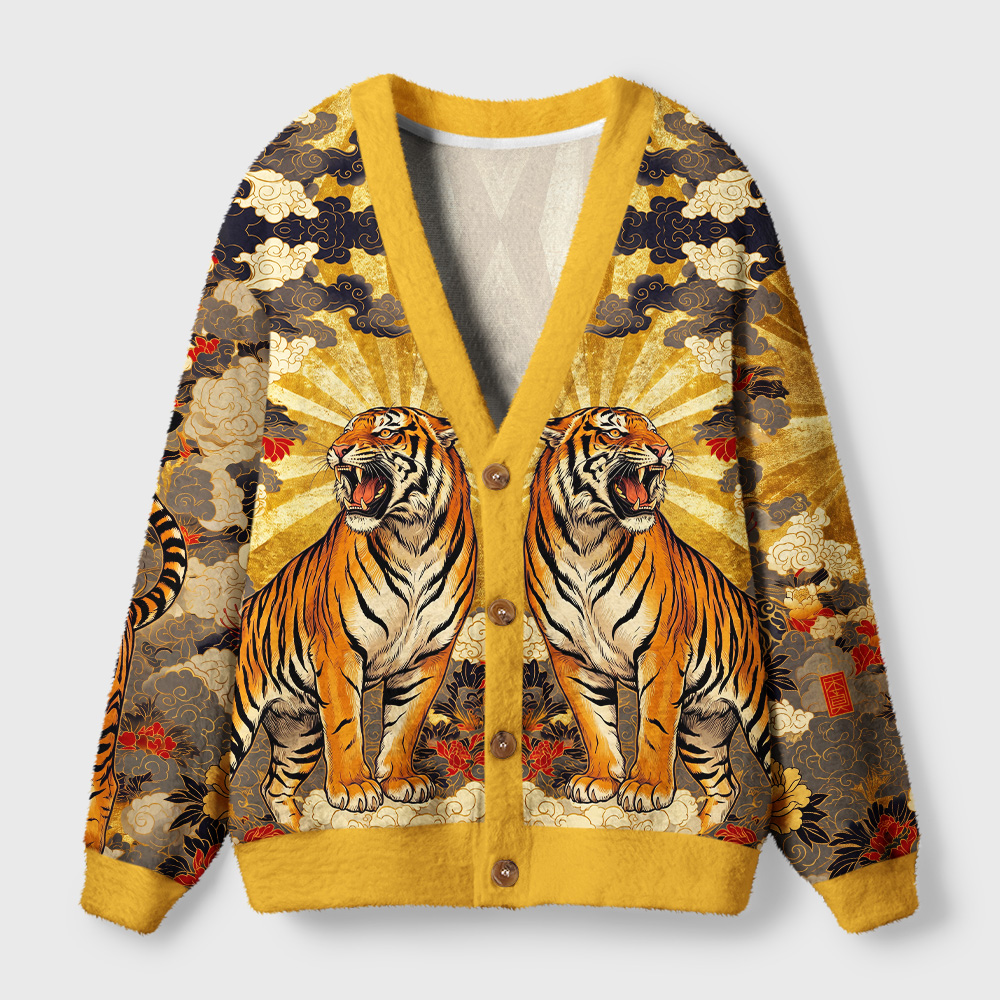 Tokyo-Tiger Majestic Tiger Of Radiance Ugly Cardigan Sweater