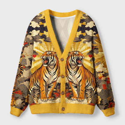 Tokyo-Tiger Majestic Tiger Of Radiance Ugly Cardigan Sweater