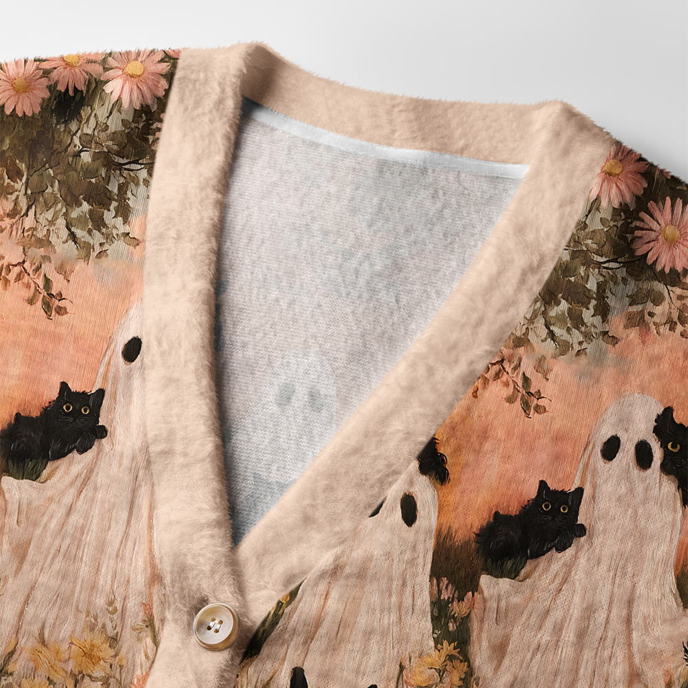 Tokyo-Tiger Enchanted Garden Of Ghosts And Cats Ugly Cardigan Sweater