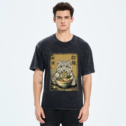 Tokyo‑Tiger Snow Leopard Ramen Washed T-Shirt