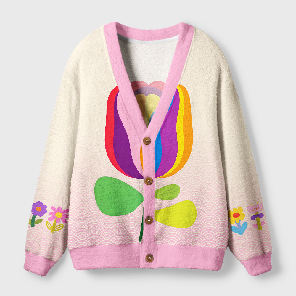 Tokyo-Tiger Rainbow Tulip Bloom Ugly Cardigan Sweater