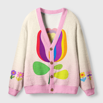 Tokyo-Tiger Rainbow Tulip Bloom Ugly Cardigan Sweater