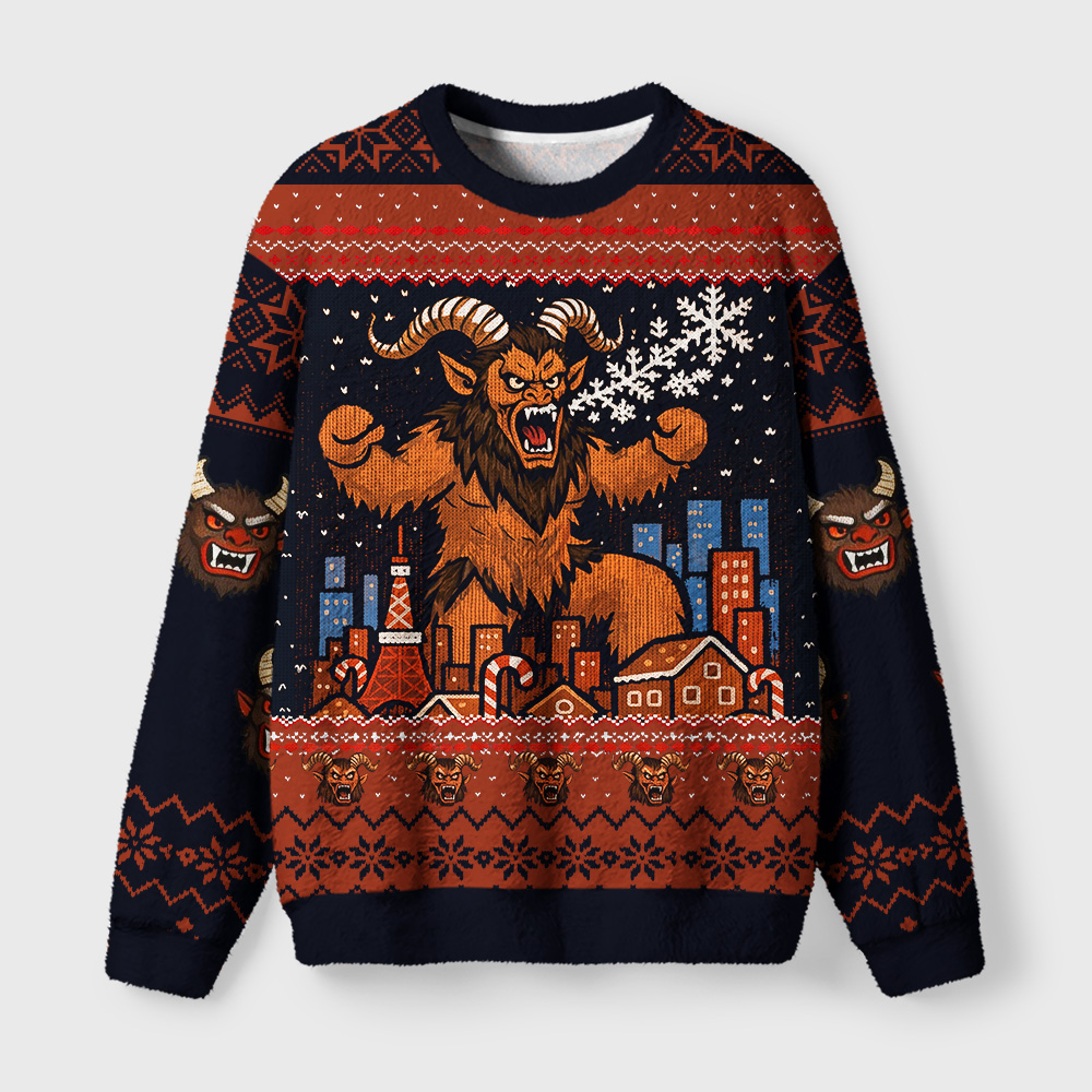 Tokyo-Tiger Christmas Destroyer Krampus Fuzzy Christmas Ugly Sweatshirt