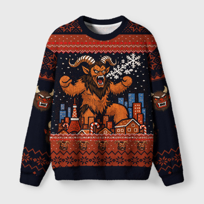 Tokyo-Tiger Christmas Destroyer Krampus Fuzzy Christmas Ugly Sweatshirt