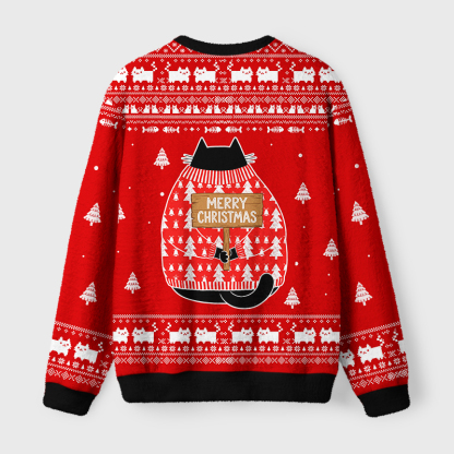 Tokyo-Tiger Black Cat In An Ugly Sweater Fuzzy Christmas Ugly Sweatshirt