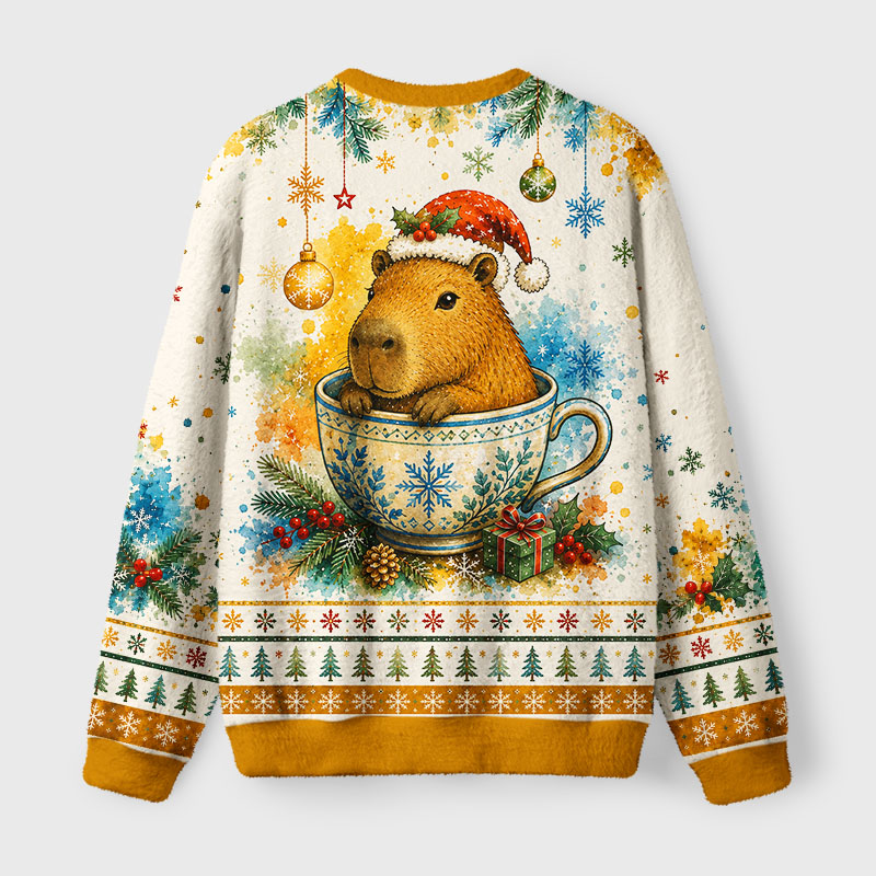 Tokyo-Tiger Funny Teacup Capybara Meme Fuzzy Christmas Ugly Sweatshirt
