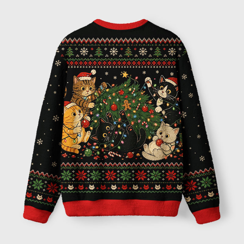Tokyo-Tiger Cats Decorate Tree Fuzzy Christmas Ugly Sweatshirt