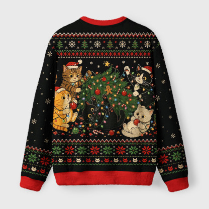 Tokyo-Tiger Cats Decorate Tree Fuzzy Christmas Ugly Sweatshirt