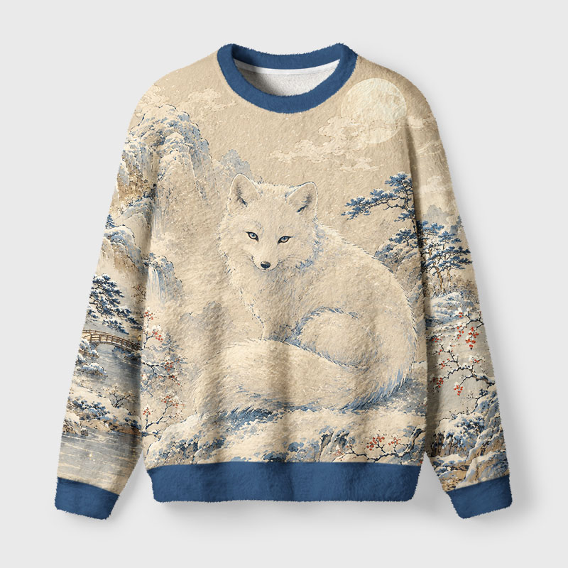 Tokyo-Tiger Winter Snow Fox Fuzzy Christmas Ugly Sweatshirt
