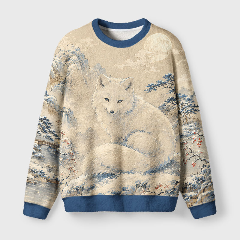 Tokyo-Tiger Winter Snow Fox Fuzzy Christmas Ugly Sweatshirt