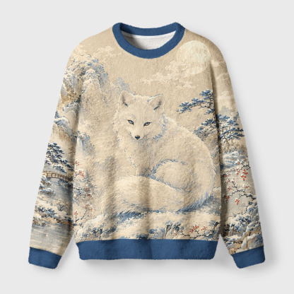Tokyo-Tiger Winter Snow Fox Fuzzy Christmas Ugly Sweatshirt