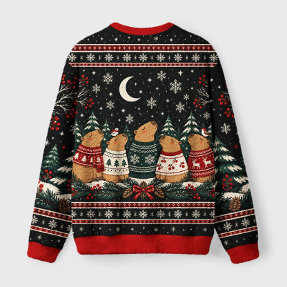 Tokyo-Tiger Winter Capybara Crew Fuzzy Christmas Ugly Sweatshirt