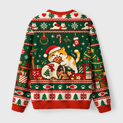 Tokyo-Tiger Funny Pixel Cat Meme Fuzzy Christmas Ugly Sweatshirt