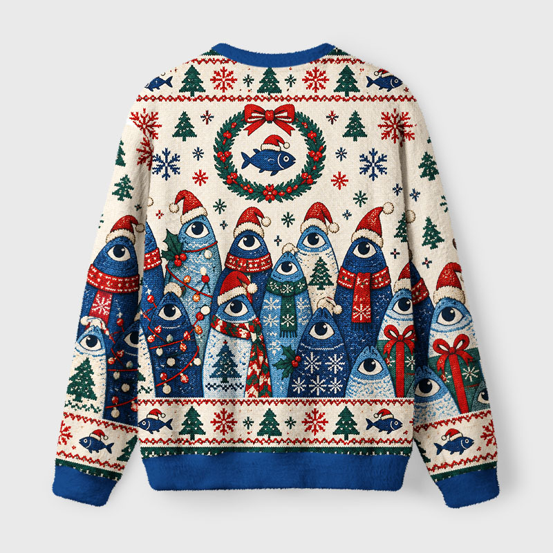Tokyo-Tiger Santa Hat Fish Gang Fuzzy Christmas Ugly Sweatshirt