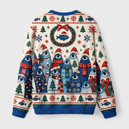 Tokyo-Tiger Santa Hat Fish Gang Fuzzy Christmas Ugly Sweatshirt