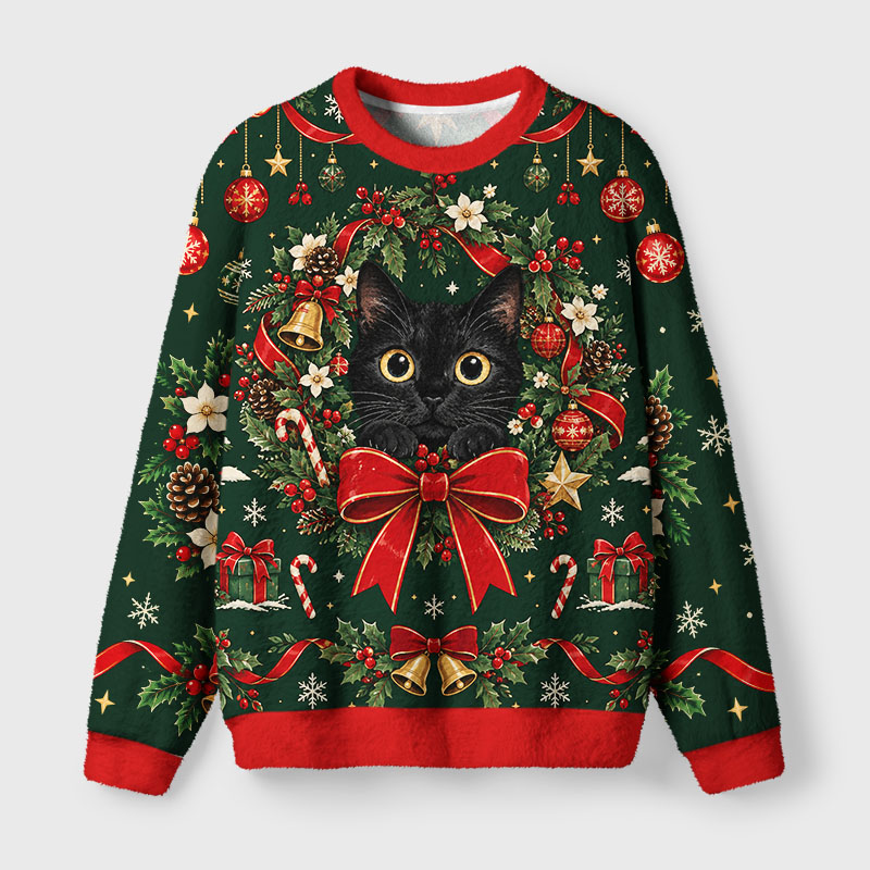 Tokyo-Tiger Holly Bell Black Cat Fuzzy Christmas Ugly Sweatshirt