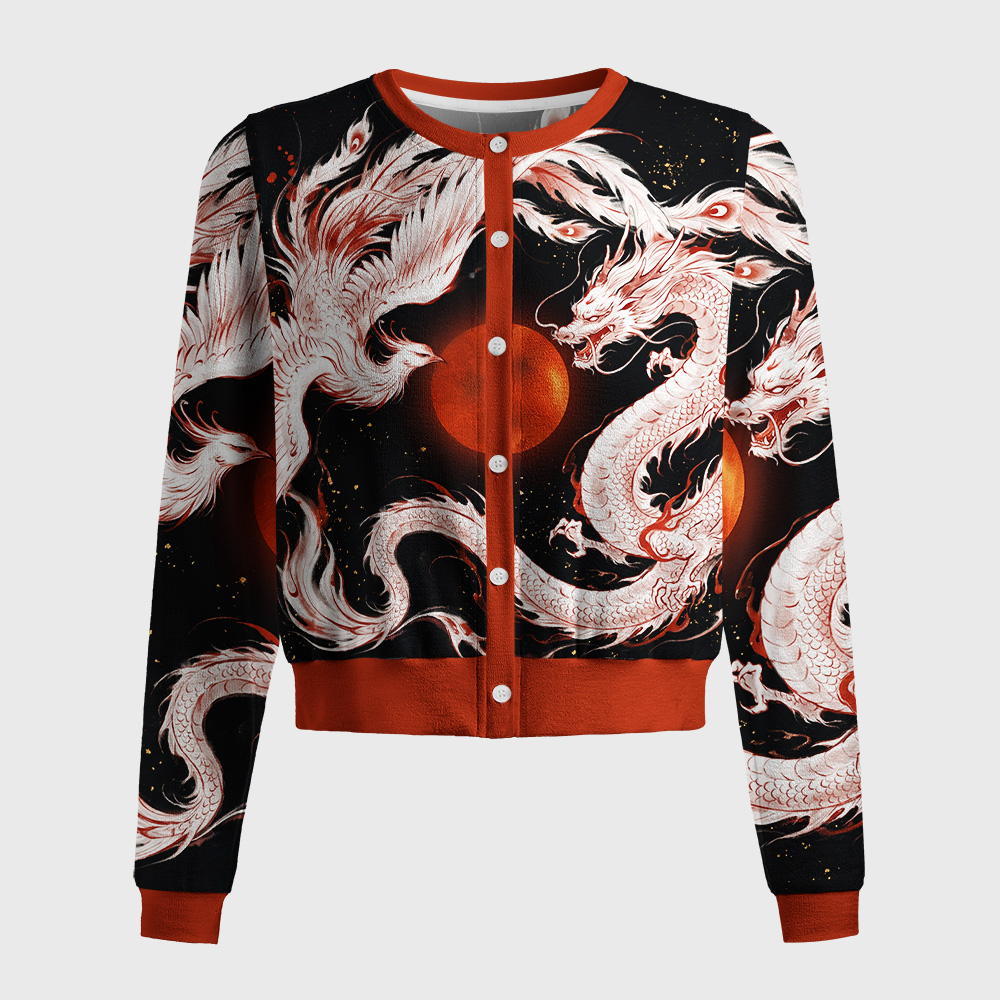 Tokyo-Tiger Dragon‑Phoenix Beneath Crimson Sun Women's Lightweight Cardigan
