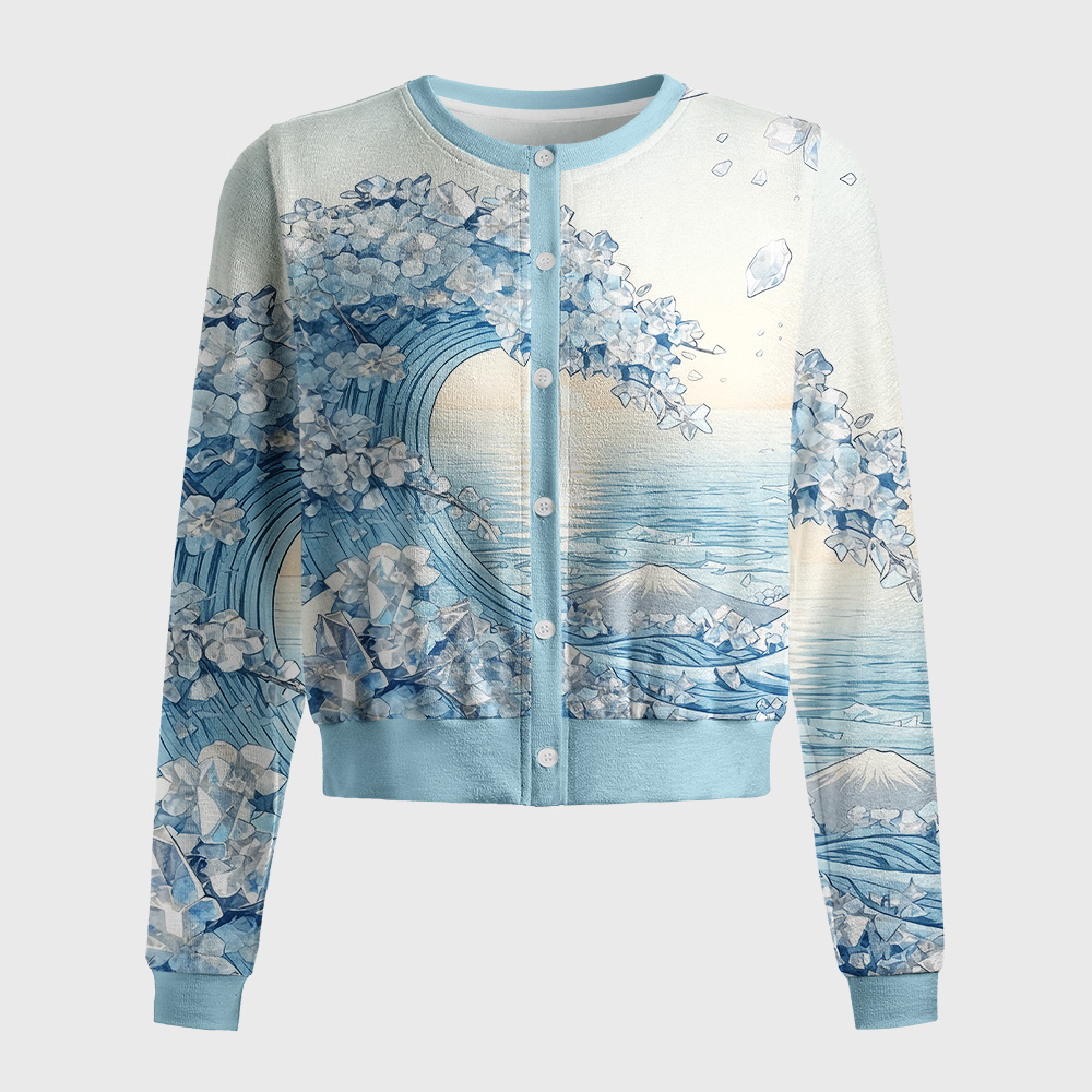 Tokyo-Tiger Crystal‑Cherry Blossom Wave Women's Lightweight Cardigan