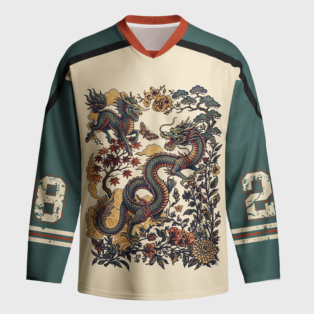Tokyo-Tiger Cloud Dragon Auspicious Qilin Long-Sleeve Hockey Jersey