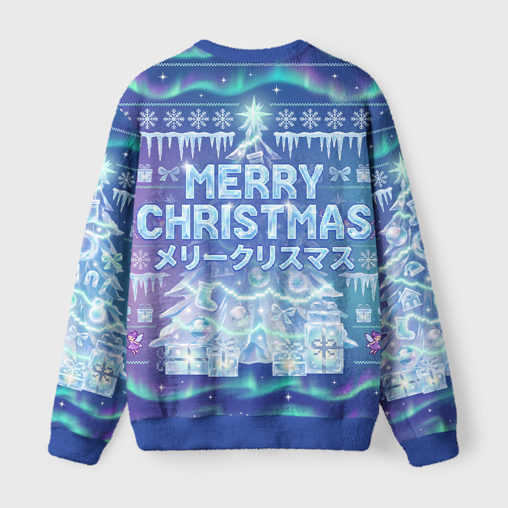 Tokyo-Tiger Frosted Aurora Christmas Fuzzy Christmas Ugly Sweatshirt