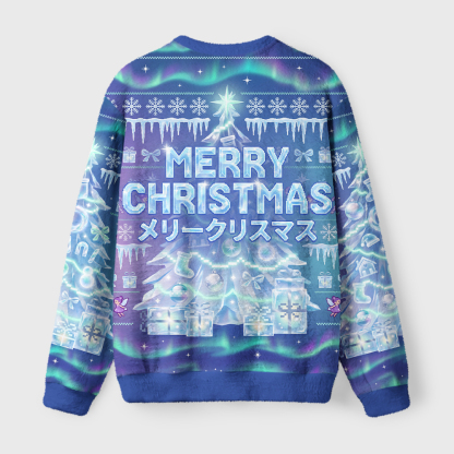 Tokyo-Tiger Frosted Aurora Christmas Fuzzy Christmas Ugly Sweatshirt