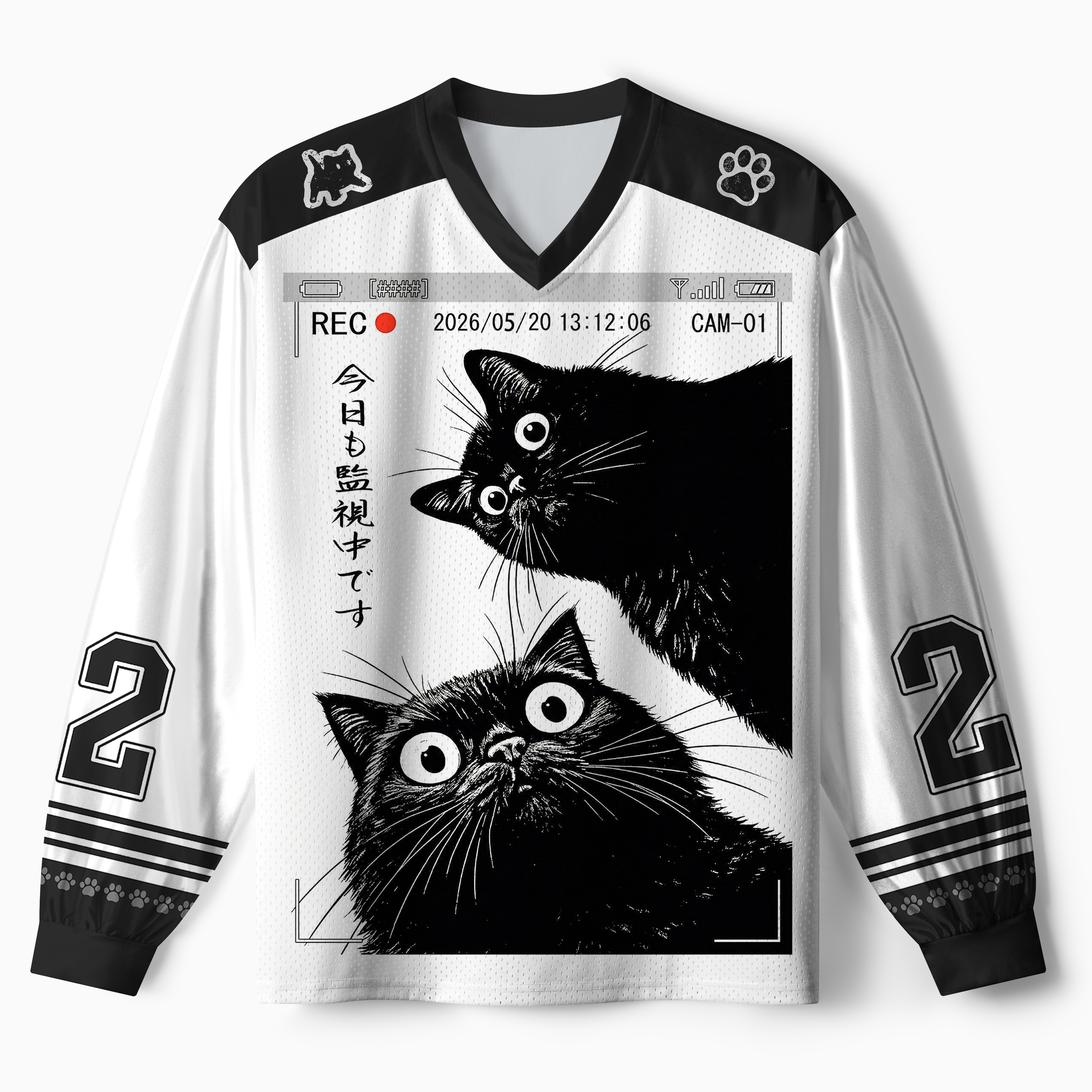 Tokyo-Tiger The Cat Is Watching Today Paneled Long Sleeve Jersey