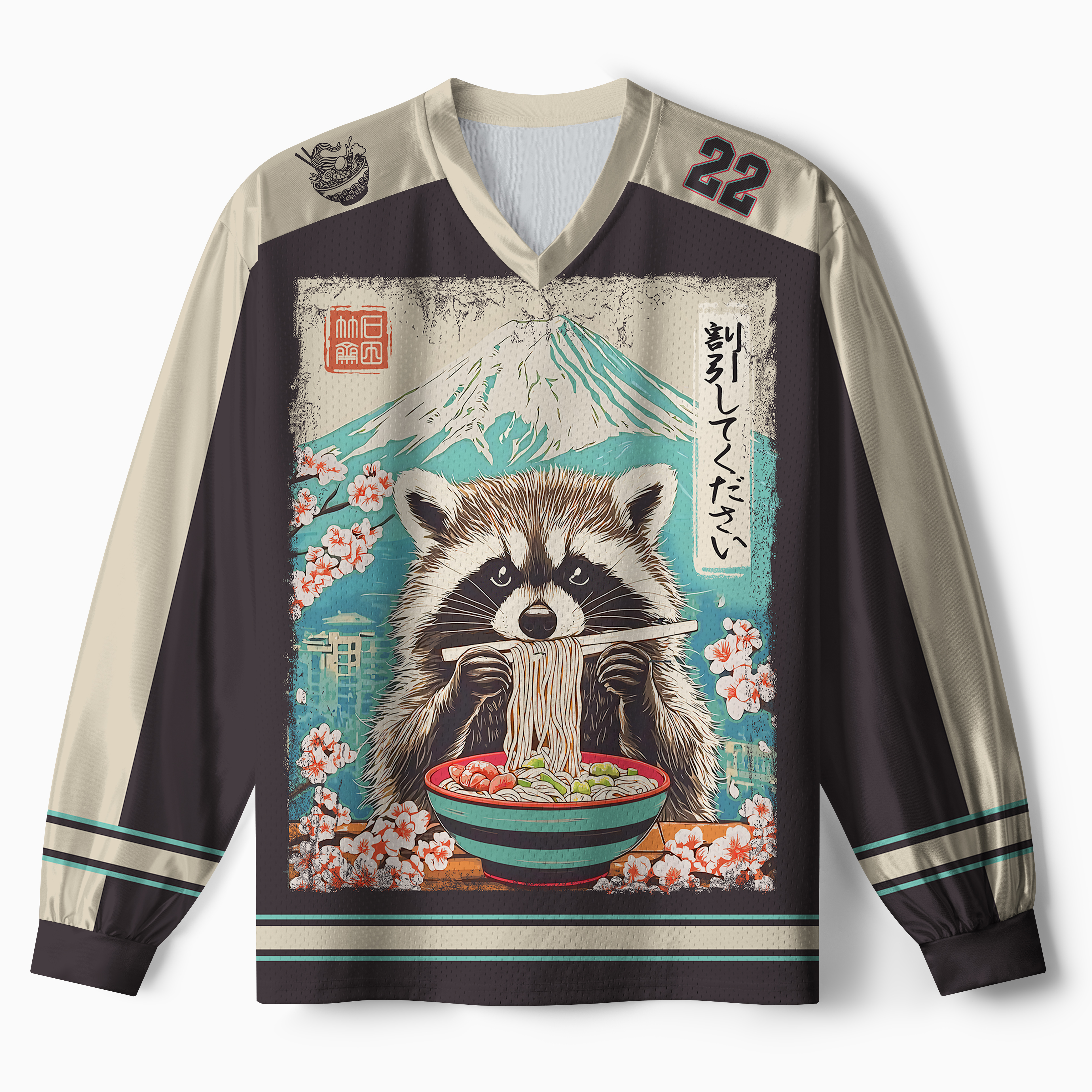 Tokyo-Tiger Please Give Raccoon A Discount Paneled Long Sleeve Jersey