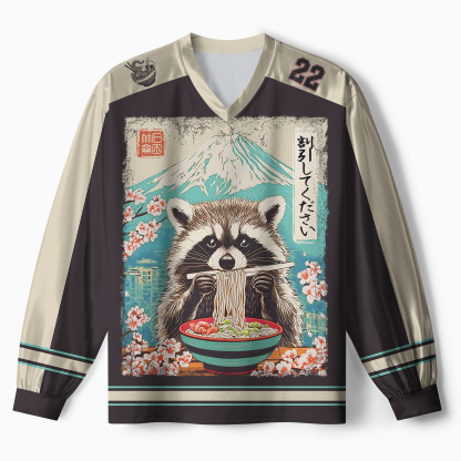Tokyo-Tiger Please Give Raccoon A Discount Paneled Long Sleeve Jersey