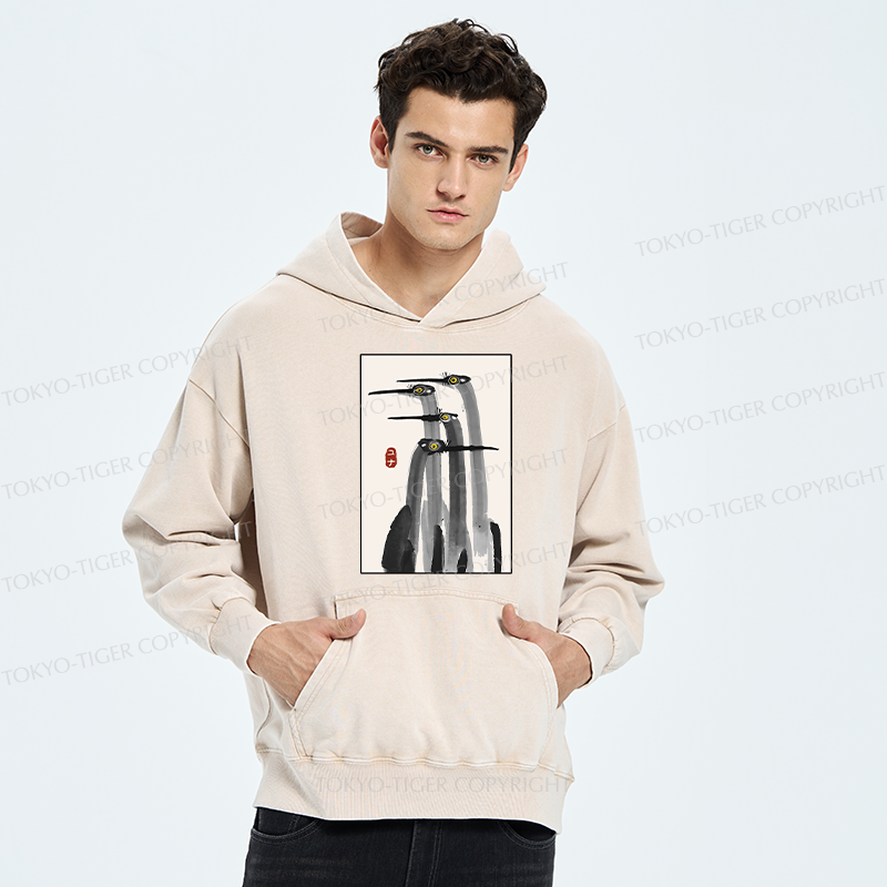 Tokyo-Tiger Japanese Crane Poster Washed Hoodie
