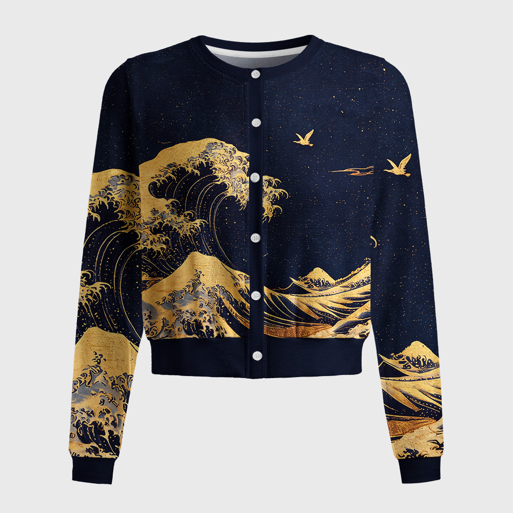 Tokyo-Tiger Gilded Wave Women's Lightweight Cardigan