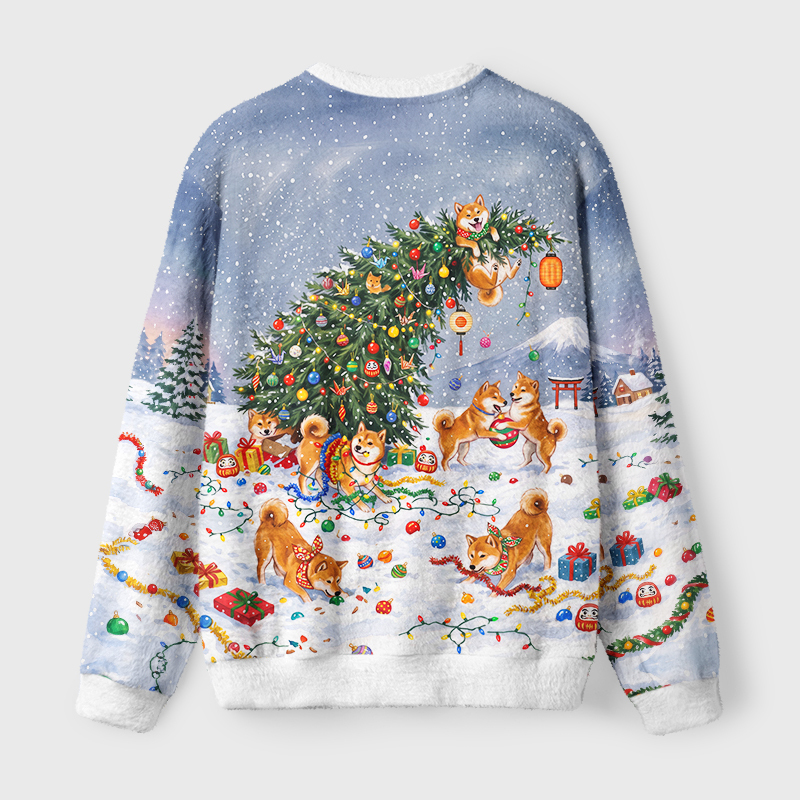 Tokyo-Tiger Uncontrollable Dog Decoration Scene Fuzzy Christmas Ugly Sweatshirt