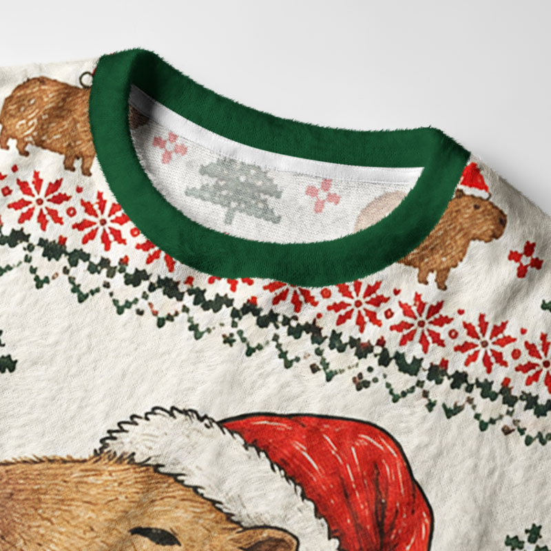Tokyo-Tiger Cute Winter Capybara Fuzzy Christmas Ugly Sweatshirt