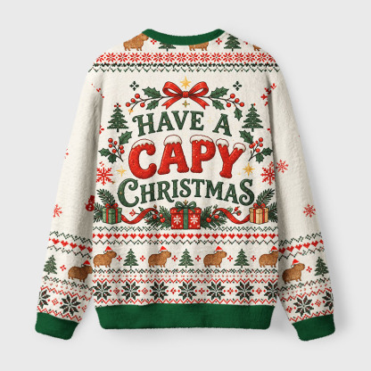 Tokyo-Tiger Cute Winter Capybara Fuzzy Christmas Ugly Sweatshirt