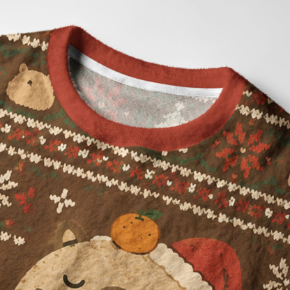 Tokyo-Tiger Stacked Cute Capybara Fuzzy Christmas Ugly Sweatshirt